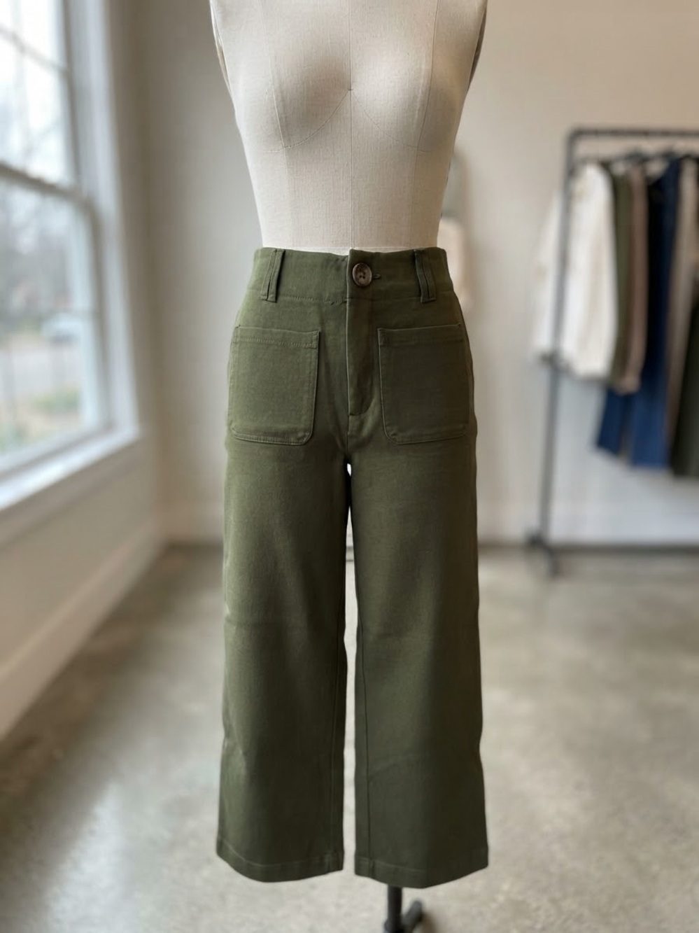 a new day Olive Green Cropped Wide-Leg Jeans